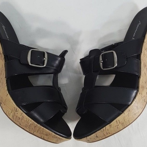 AE Madison Cork Heel Sandal Black Platform Shoe - Picture 5 of 8